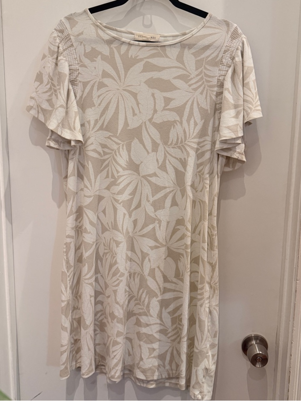 ECOTHREADS | Tropical Ribbed Flutter Sleeve Shift Dress | Boho Coastal